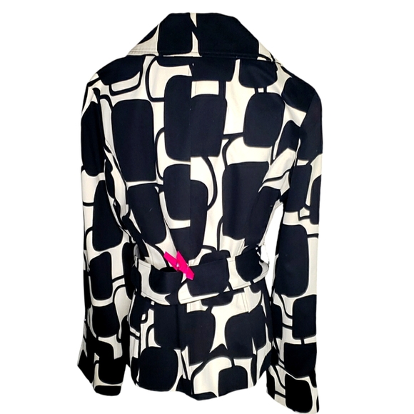 INC Abstract Geometric Bold Artsy Mod Pop-Art Chic Trench Style Belted Jacket M - Picture 13 of 13